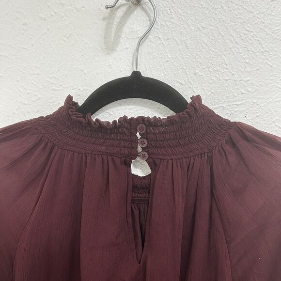 $278 Joie Deep‎ Wine Balloon Long Sleeve Smocked Neck Blouse Sz XXL Boho Chiffon - Picture 9 of 12